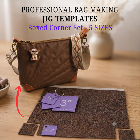Professional Boxed Corner Jig Templates | 5-Piece Set | Bag Making Sewing Templates | 1", 1.5", 2", 2.5", 3" Box Corners