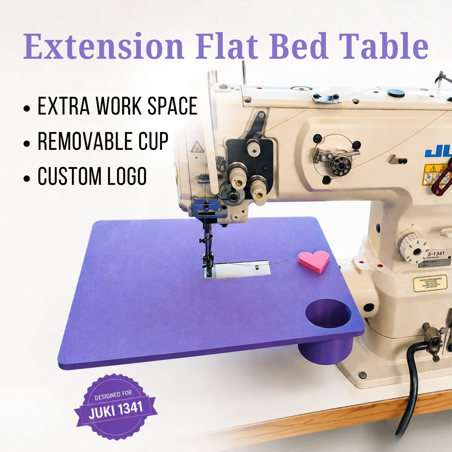 Extension Flat Bed Table for Juki LS-1341 | Removable Cup | Personalized Logo | Industrial Sewing Machine Table