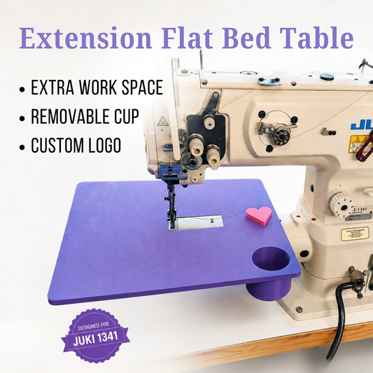 Extension Flat Bed Table for Juki LS-1341 | Removable Cup | Personalized Logo | Industrial Sewing Machine Table