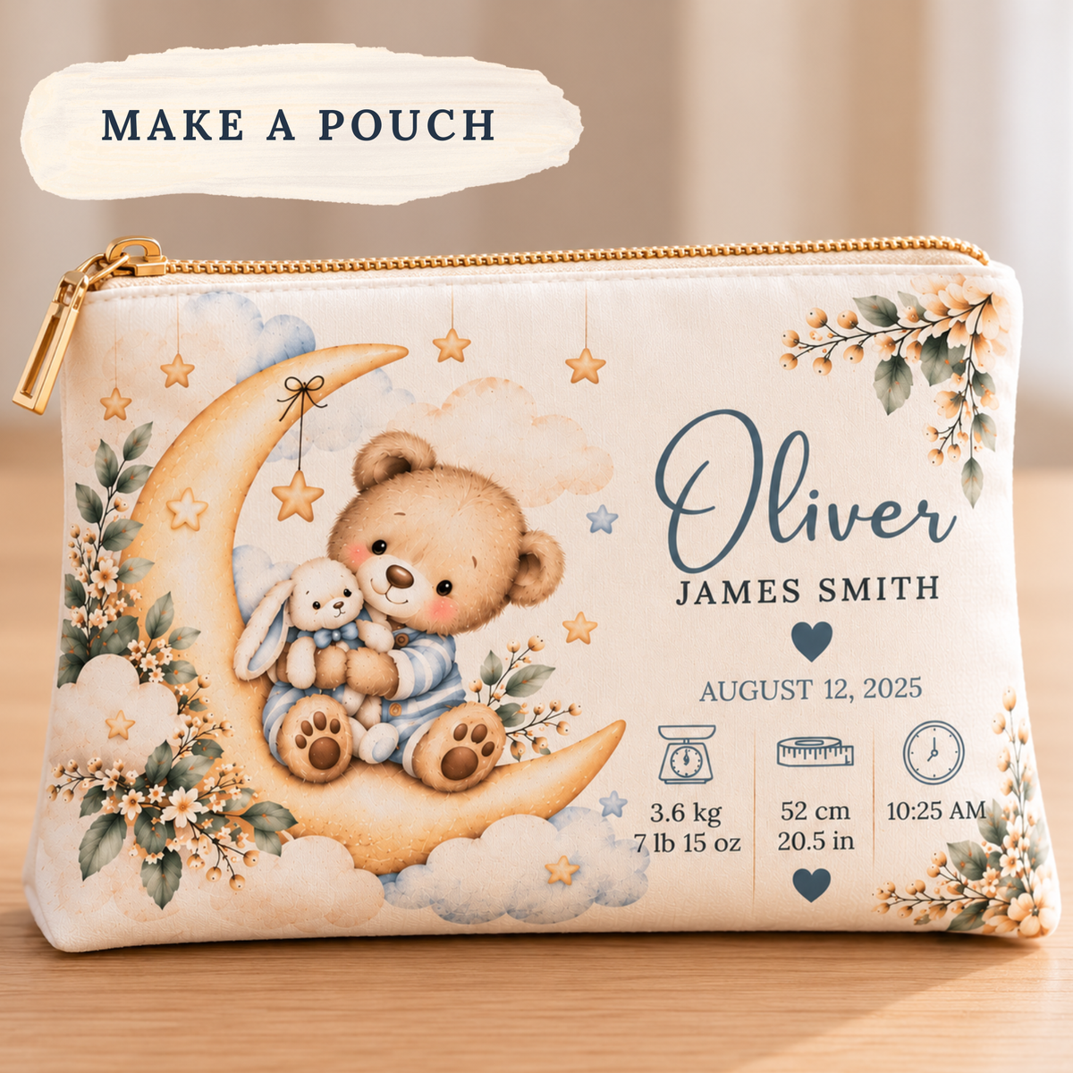 Personalized Baby Birth Stats Cotton Fabric Panel – Custom Newborn Keepsake