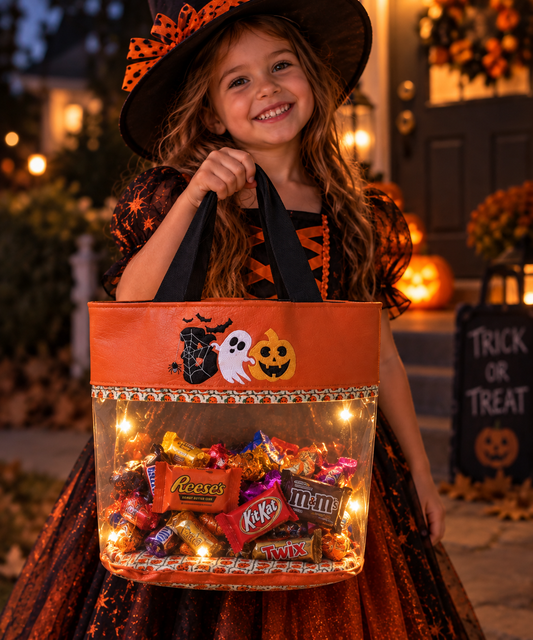 Halloween Tote Bag Sewing Pattern PDF – Light-Up Trick or Treat Bag for Kids, DIY Glow-in-the-Dark Candy Bag