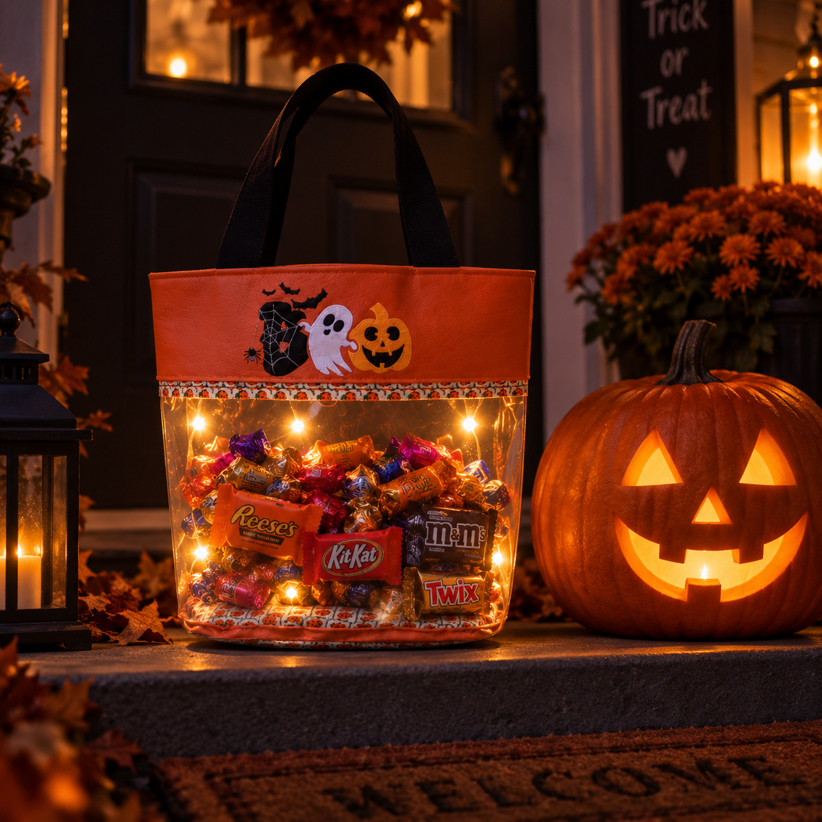 Halloween Tote Bag Sewing Pattern PDF – Light-Up Trick or Treat Bag for Kids, DIY Glow-in-the-Dark Candy Bag