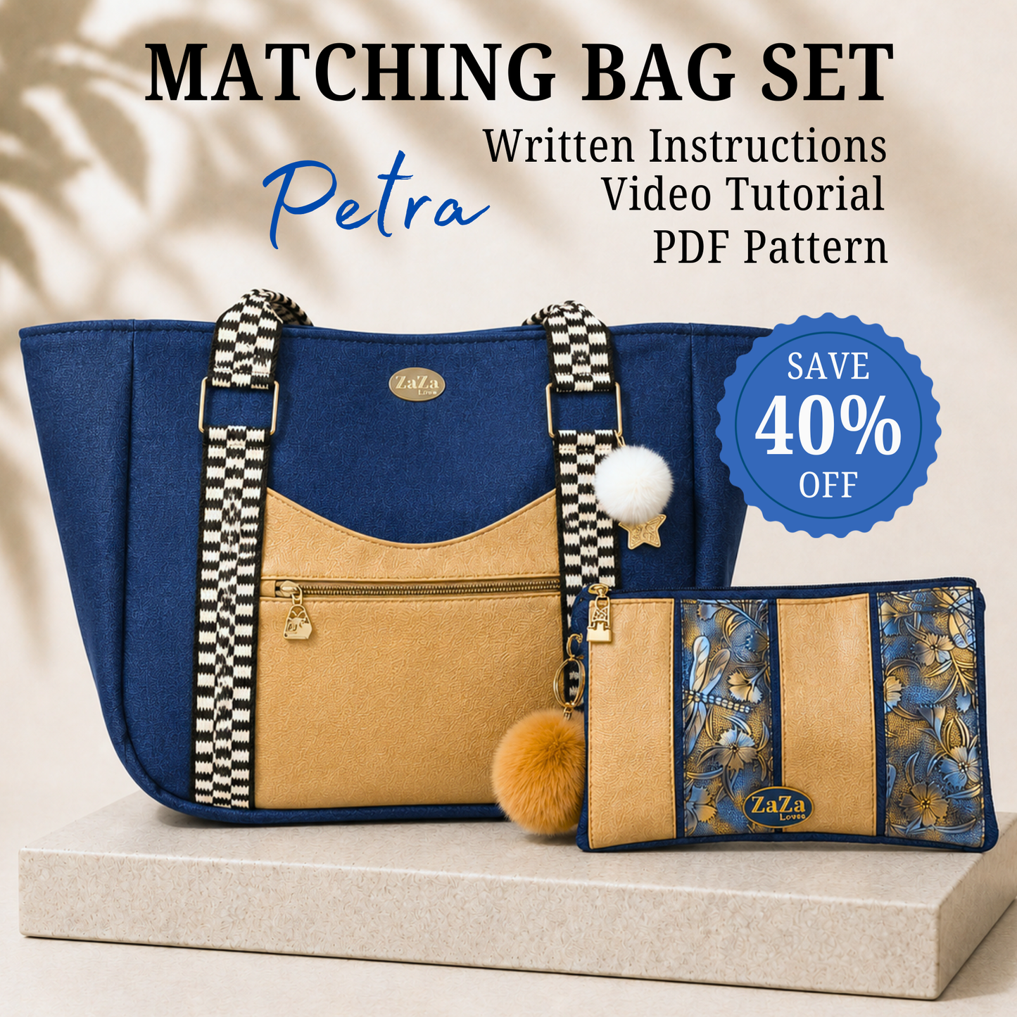 Matching Bag Set Bundle Petra  – Tote Bag & Zipper Pouch