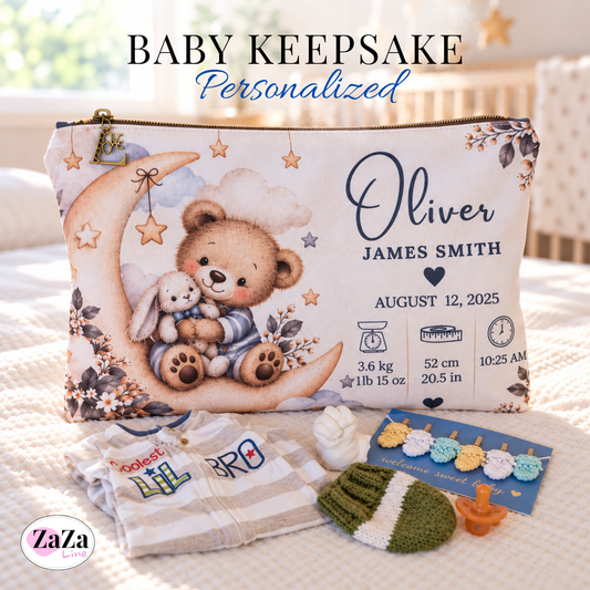 Personalized Baby Keepsake Pouch, A Newborn Gift with Birth Details, Custom Baby Memory Pouch