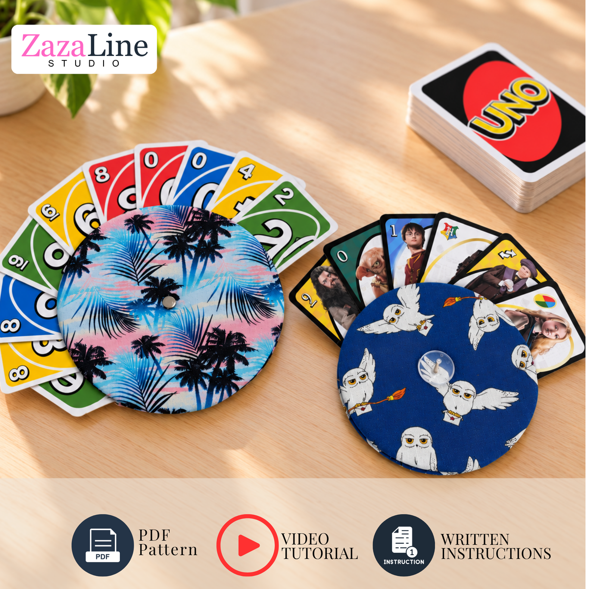 Playing Card Holder Sewing Pattern PDF, 2 Sizes, Fold-Out UNO Card Holder