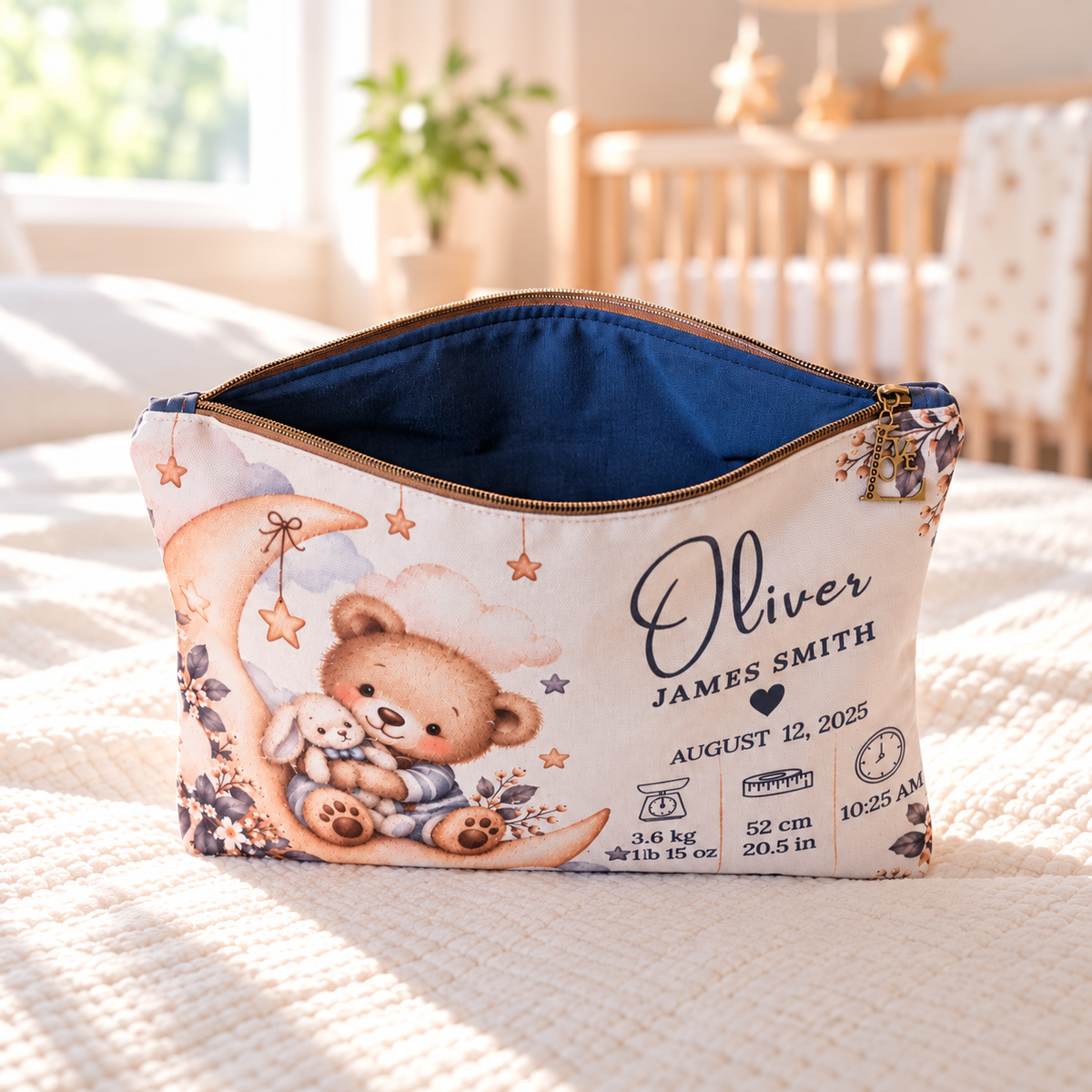 Personalized Baby Keepsake Pouch, A Newborn Gift with Birth Details, Custom Baby Memory Pouch