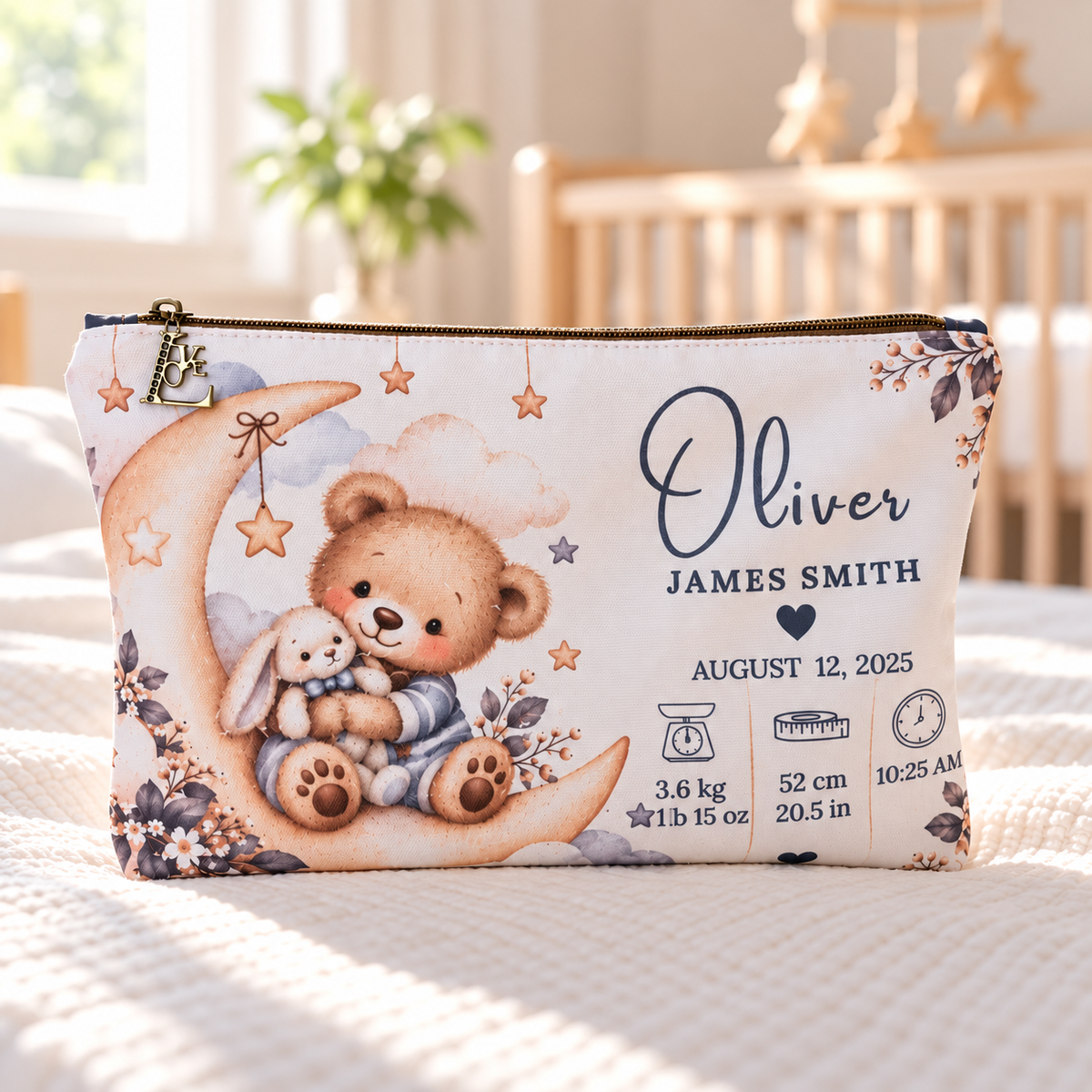 Personalized Baby Keepsake Pouch, A Newborn Gift with Birth Details, Custom Baby Memory Pouch