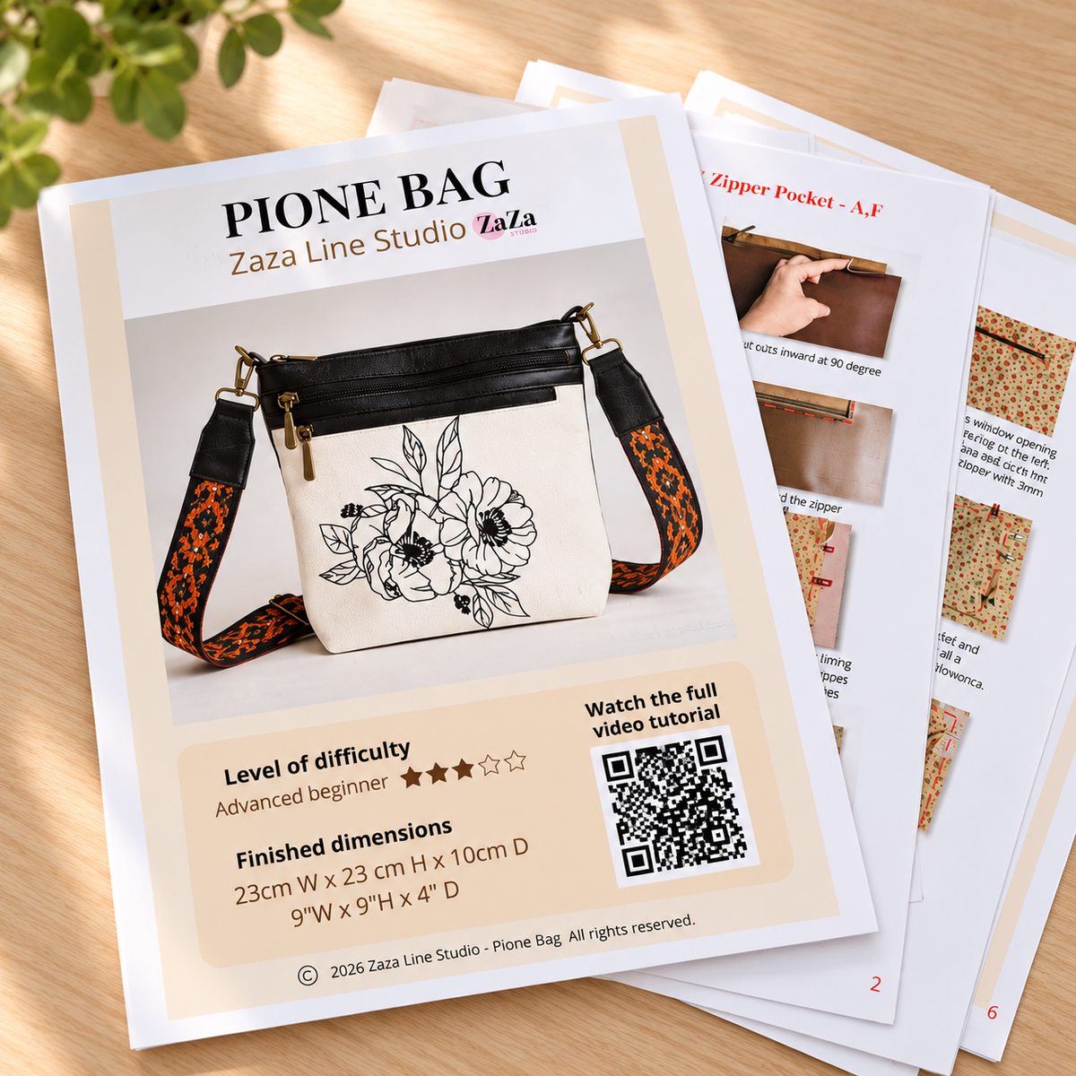 Handbag Pattern Pione with Recessed Zipper and Multiple Pockets – Video Tutorial and Instructions Included
