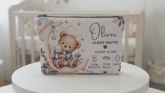 Personalized Baby Keepsake Pouch, A Newborn Gift with Birth Details, Custom Baby Memory Pouch